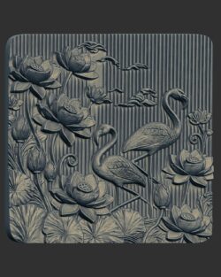 Flamingos and Lotus Flowers 3D Relief 2