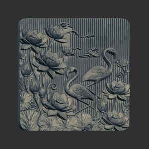 Flamingos and Lotus Flowers 3D Relief 2