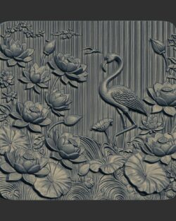Flamingos and Lotus Flowers 3D Relief