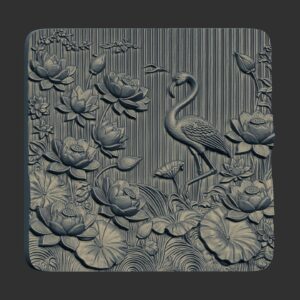 Flamingos and Lotus Flowers 3D Relief