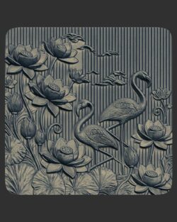 Flamingos and Lotus Flowers 3D Relief 2