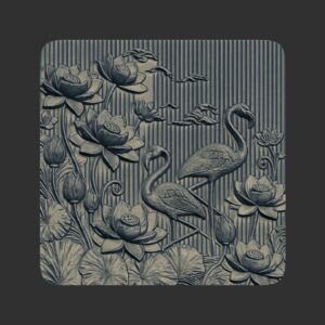 Flamingos and Lotus Flowers 3D Relief 2