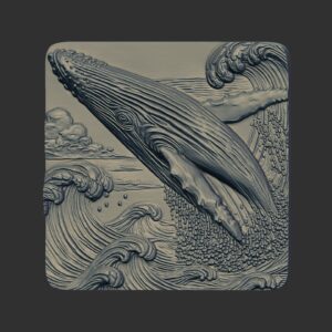 Majestic Humpback Whale Breaching Ocean Waves 3D Relief Carving