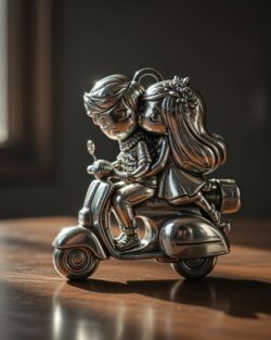 Cute Cartoon Couple Riding Scooter 3D Model
