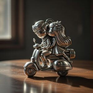 Cute Cartoon Couple Riding Scooter 3D Model