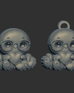 Cute Octopus with Glasses & Heart Valentine’s Day 3D Print Model