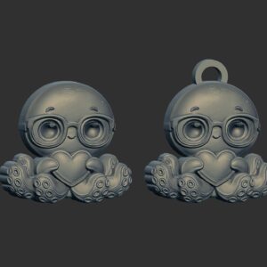 Cute Octopus with Glasses & Heart Valentine’s Day 3D Print Model
