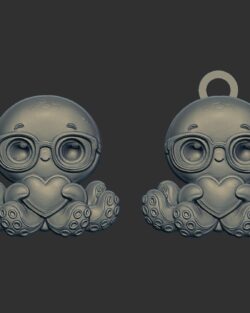 Cute Octopus with Glasses & Heart Valentine’s Day 3D Print Model