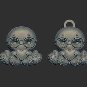 Cute Octopus with Glasses & Heart Valentine’s Day 3D Print Model