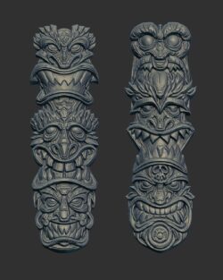 3D Bas-Relief Model: Dual Intricate Tiki Totems