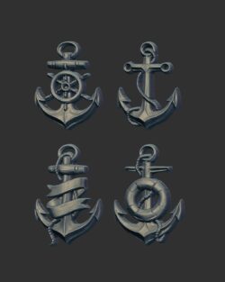 Four Nautical Anchors 3D Models