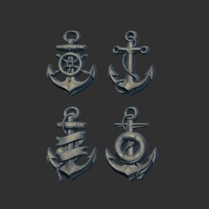 Four Nautical Anchors 3D Models