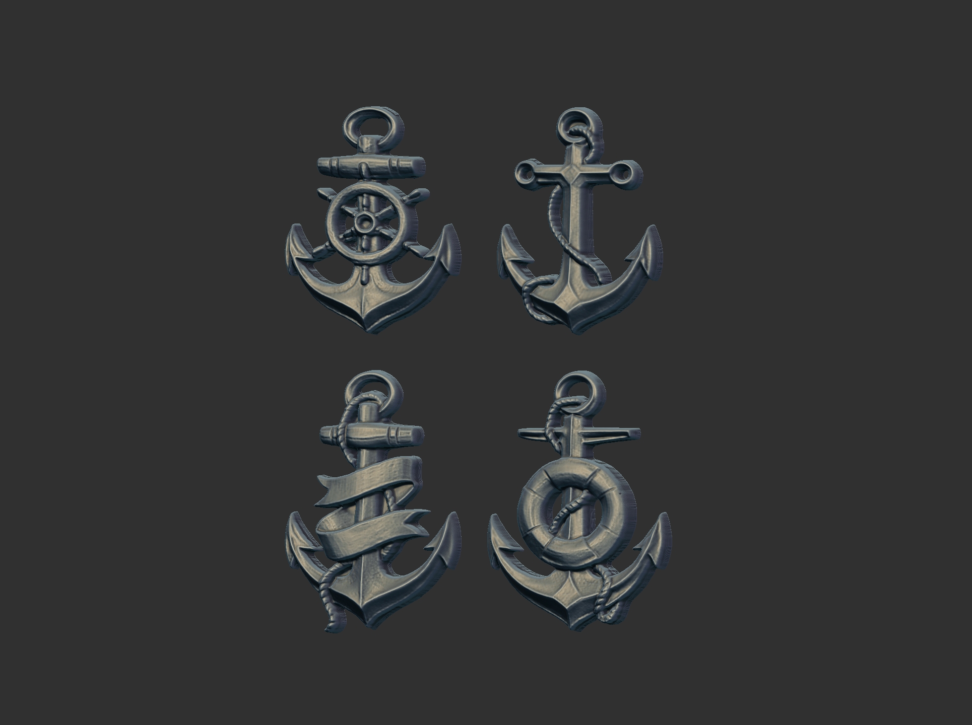 Four Nautical Anchors 3D Models - Image 2