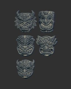 Tiki Tribal Masks 3D Bas-Relief Models Collection