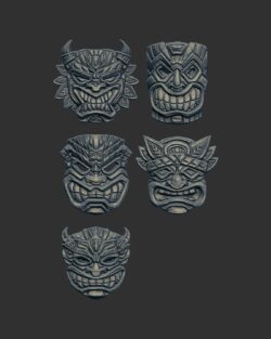 Tiki Tribal Masks 3D Bas-Relief Models Collection