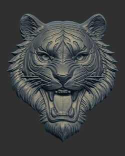 Tiger Head 3D Bas-Relief Model