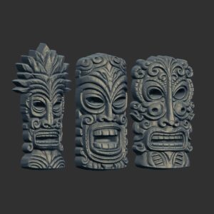 Stylized Polynesian Tiki Masks 3D Bas-Relief Models