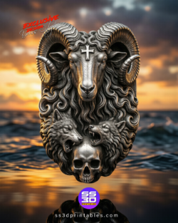 Ram Cross Wolf Skull STL