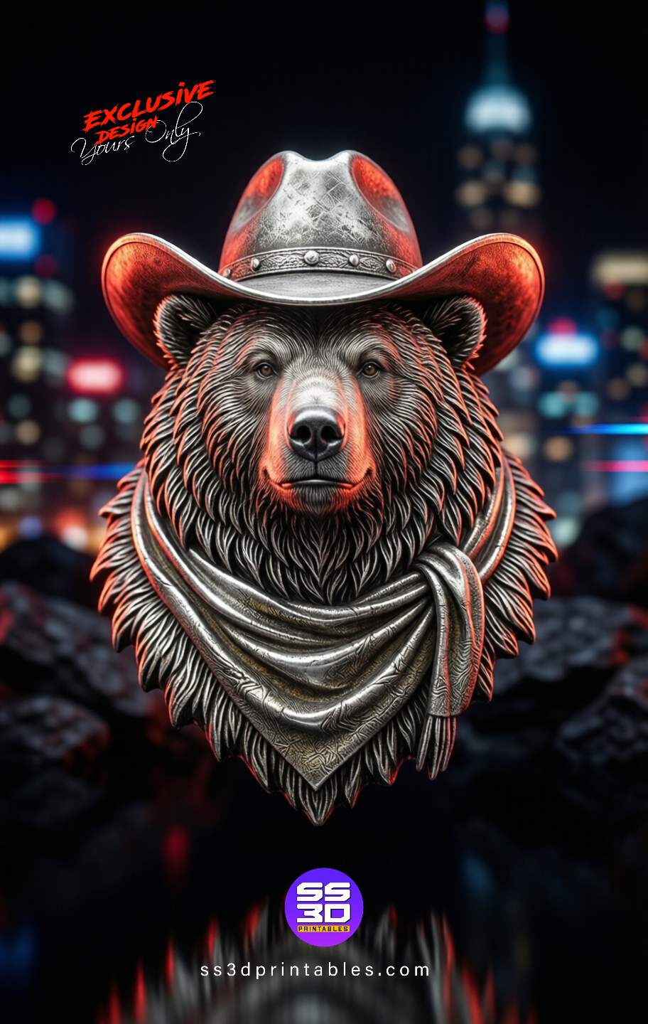 Cowboy Bear Head STL