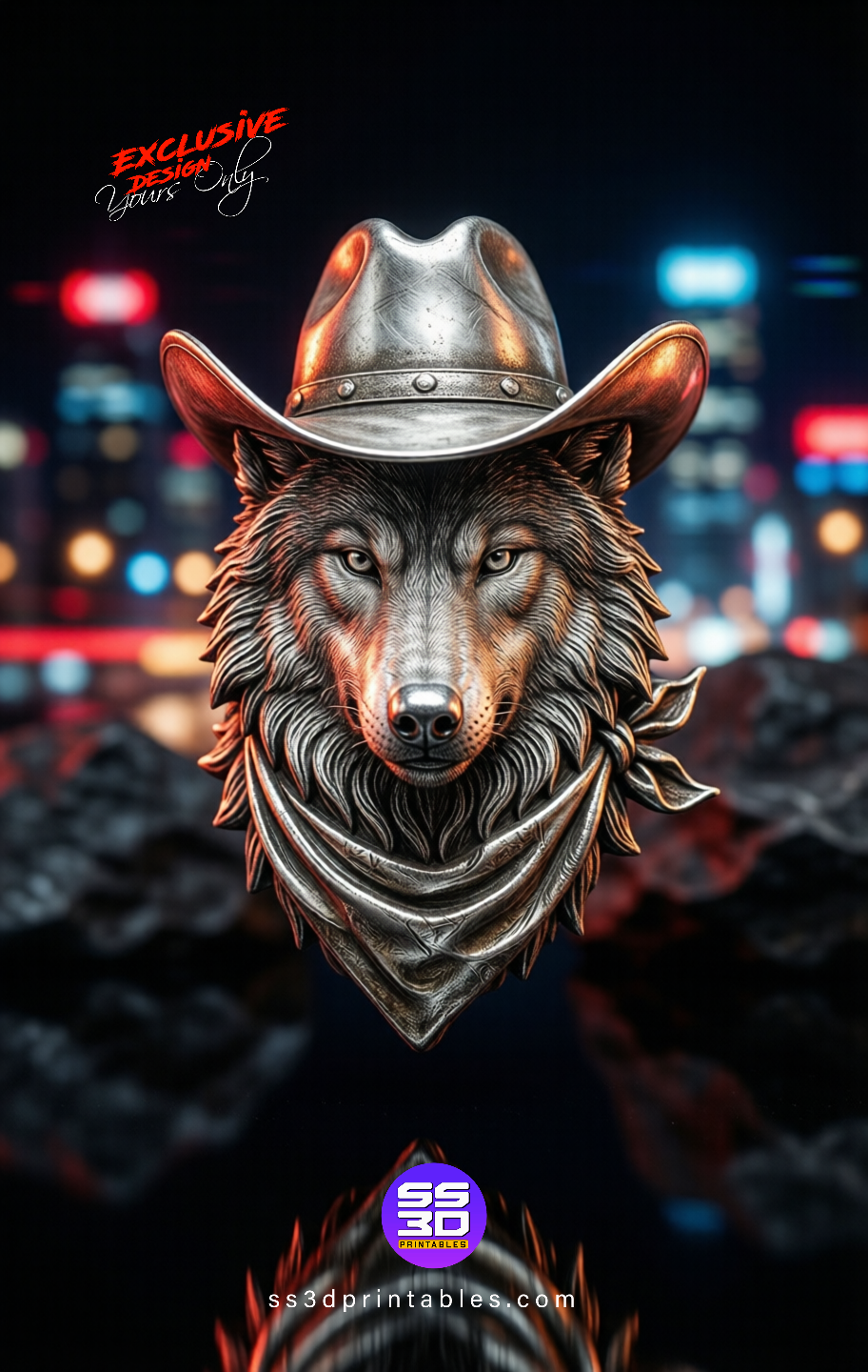 Cowboy Wolf Head STL